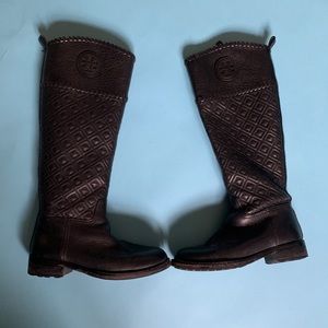 Tory Burch Black quilted leather Marion Boots